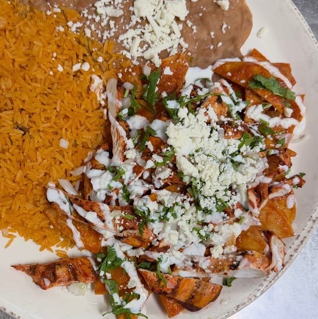 (L) Chilaquiles Grill Chicken.